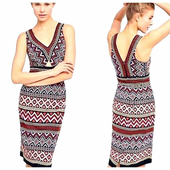 Anthropologie Black and White Sheath Dress V-Neck Sleeveless - Picture 1 of 10